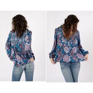 Band of the Free Josie Sapphire Mixed Print Long Sleeve Top, Women's Size S